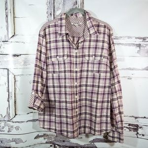 Lucky Brand XL Plaid Button Shirt Button Sleeve